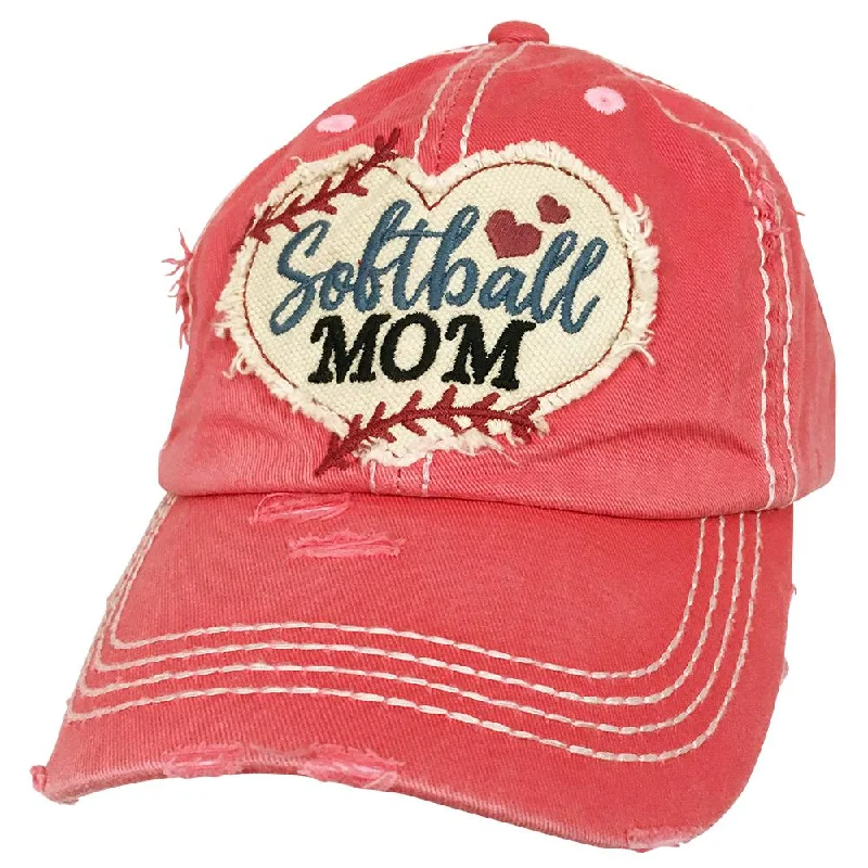 baseball cap with neutral shades-KBV-1194 Softball Mom Heart Hot Pink