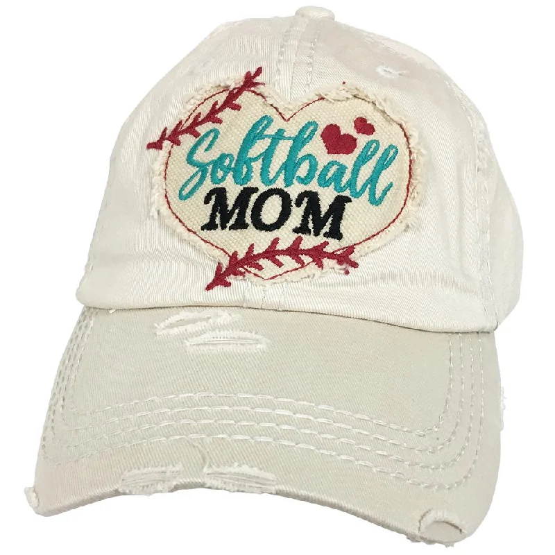 baseball cap for newborn sizes-KBV-1194 Softball Mom Heart Stone