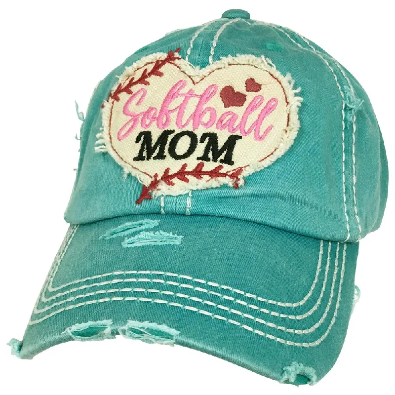 baseball cap for crossfit training-KBV-1194 Softball Mom Heart Turq