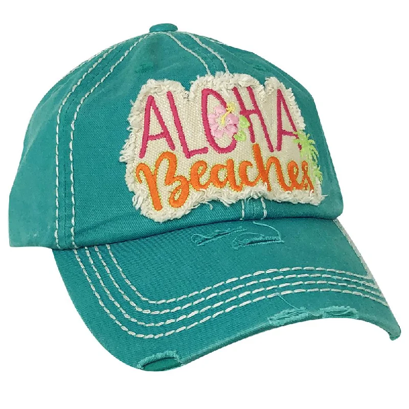 baseball cap with side logos-KBV-1199 Aloha Beaches Cap Turq