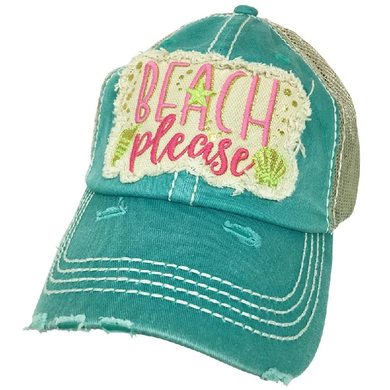 baseball cap with mosaic designs-KBV-1204 Beach Please Cap Turq