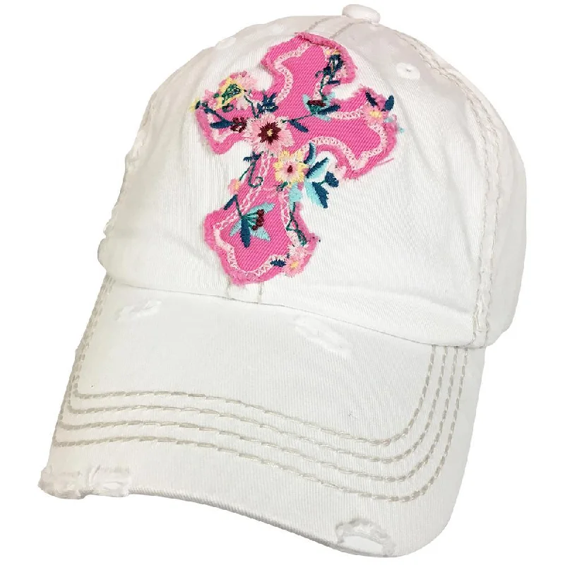 baseball cap for junior athletes-KBV-1208 Floral Cross Cap White