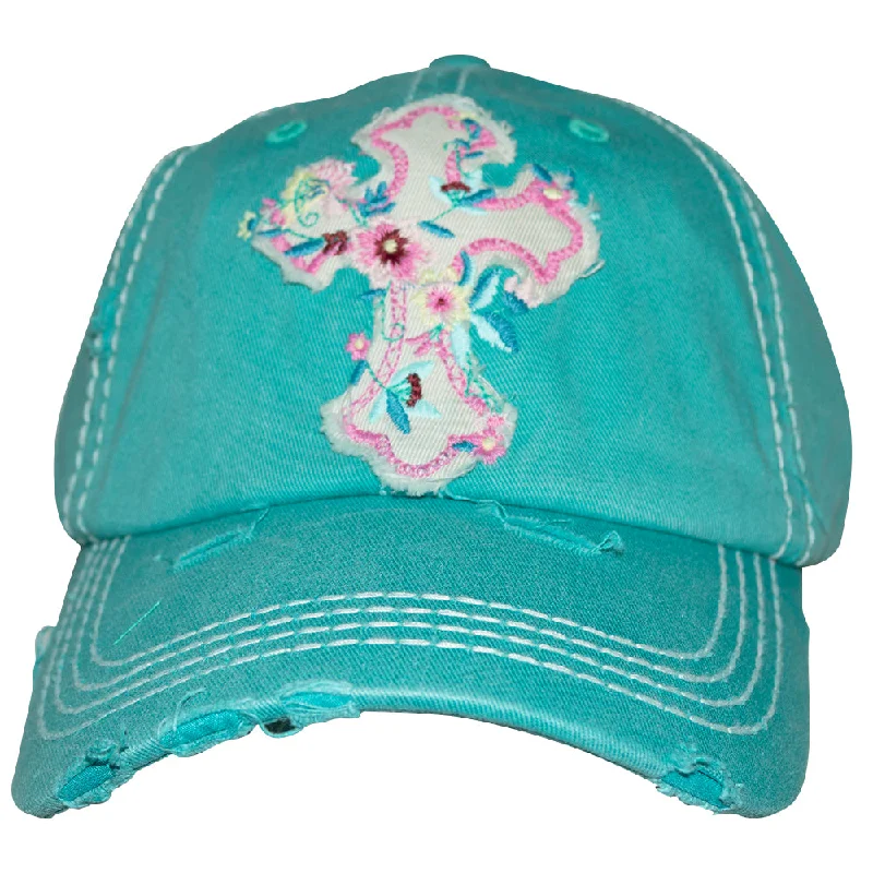 baseball cap with plaid patterns-KBV-1208 Floral Cross Turquoise