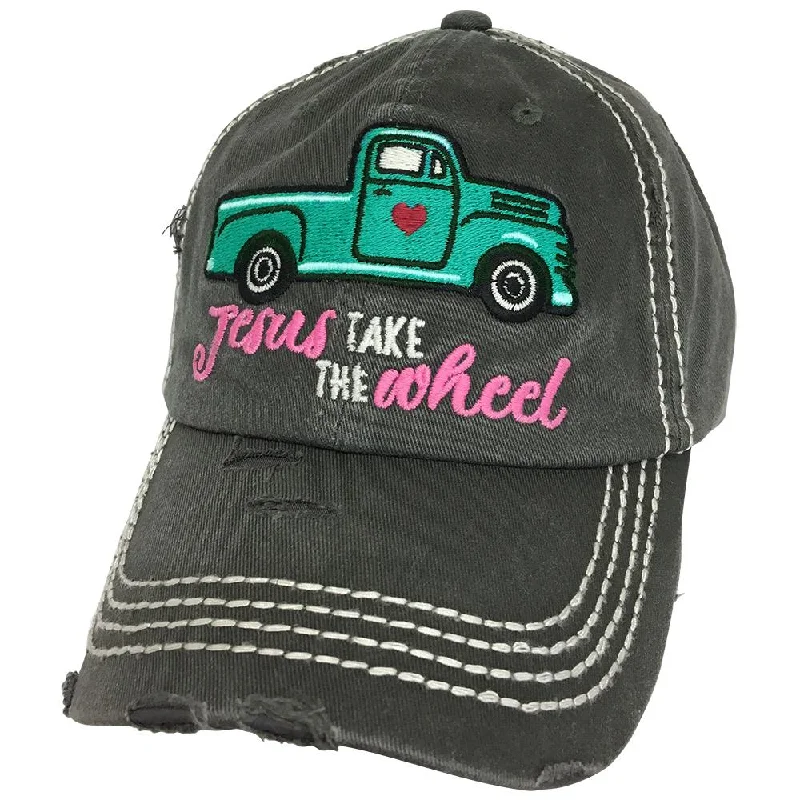 baseball cap for wedding favors-KBV-1235 Jesus Take The Wheel Cap Black