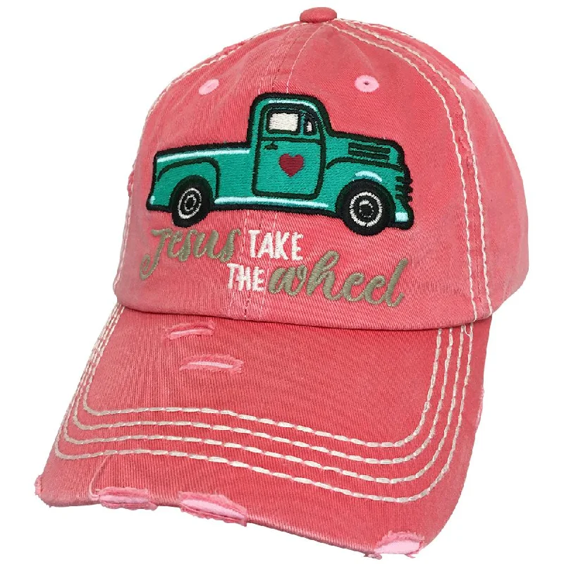 baseball cap with odor-resistant fabric-KBV-1235 Jesus Take The Wheel Cap Hot Pink