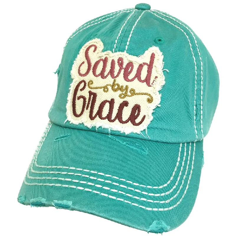 baseball cap with superhero logos-KBV-1240 Saved By Grace Cap Turquoise