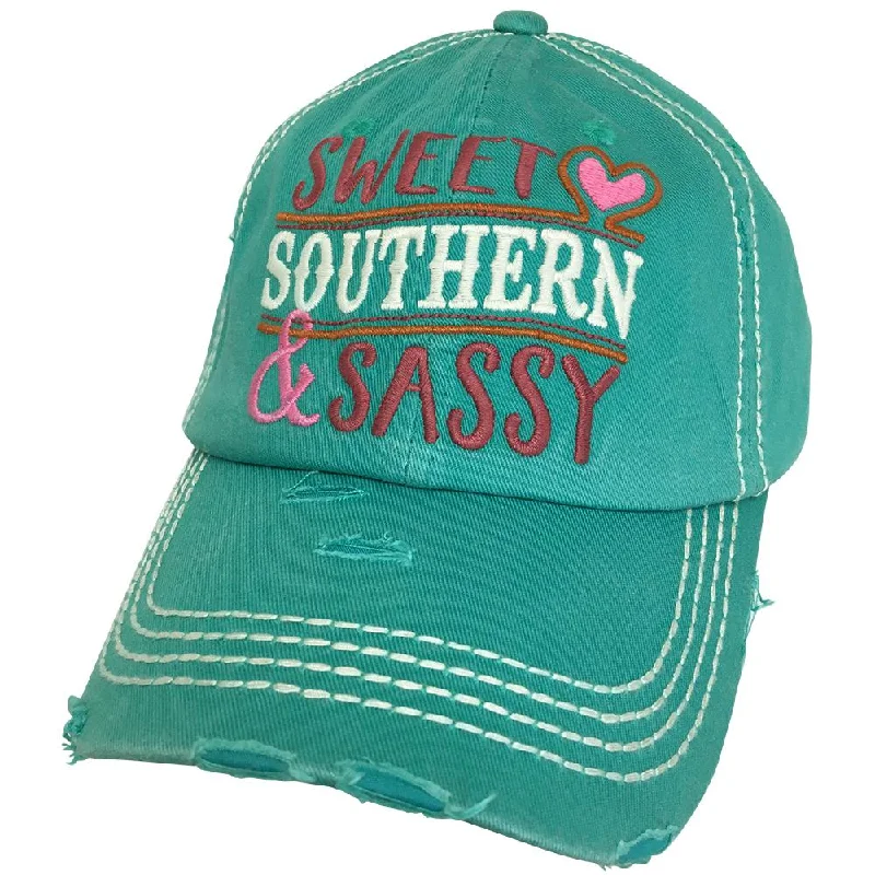 baseball cap for boat trips-KBV-1244 Sweet Southern And Sassy Cap Turquoise