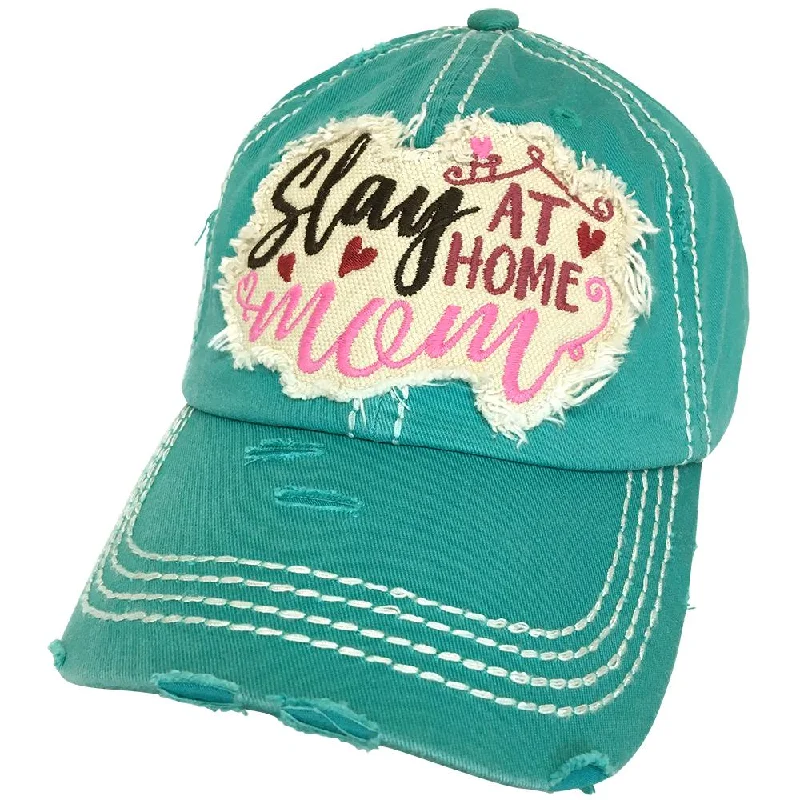 baseball cap with rugged finish-KBV-1245 Slay At Home Mom Cap Turquoise