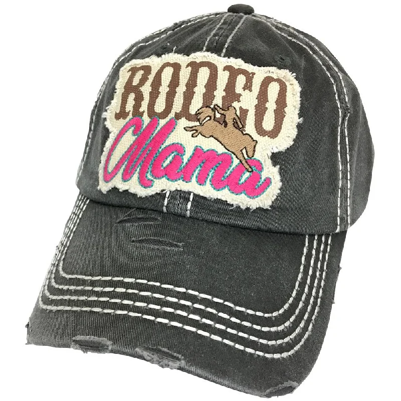 baseball cap with vintage patches-KBV-1251 Rodeo Mama Cap Hot Black