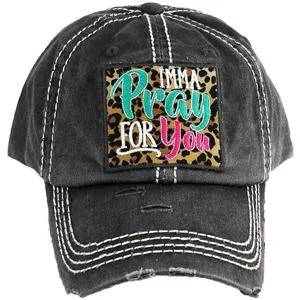 baseball cap with throwback designs-KBV-1252 Imma Pray for You Black