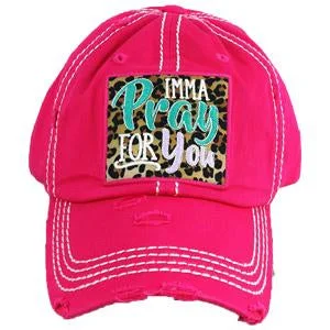 baseball cap for medium hair-KBV-1252 Imma Pray for You Hot Pink