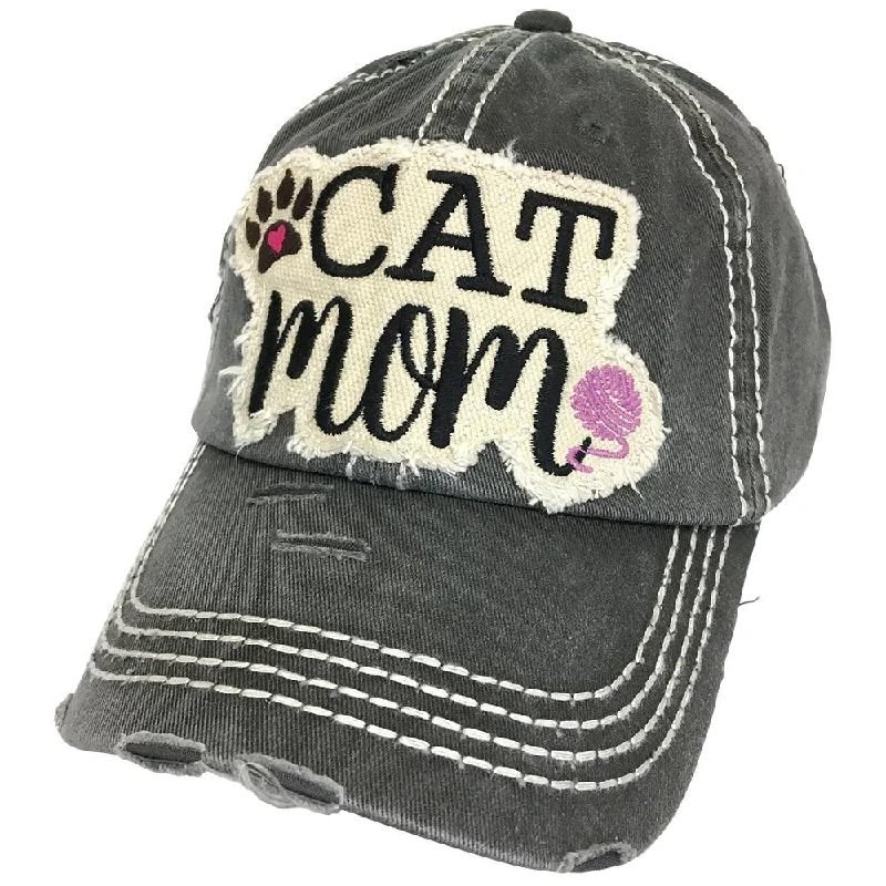 baseball cap for backyard BBQs-KBV-1260 Cat Mom Cap Black