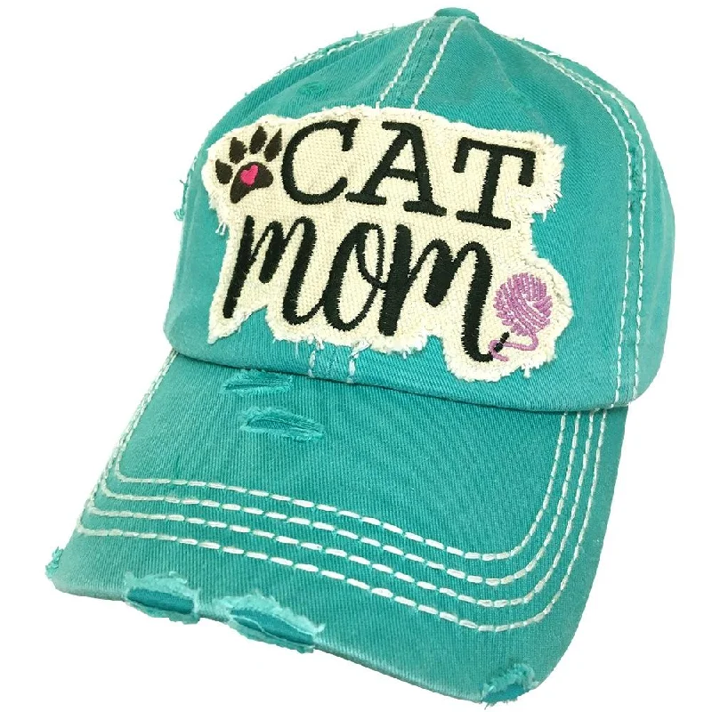 baseball cap for cardio sessions-KBV-1260 Cat Mom Cap Turquoise