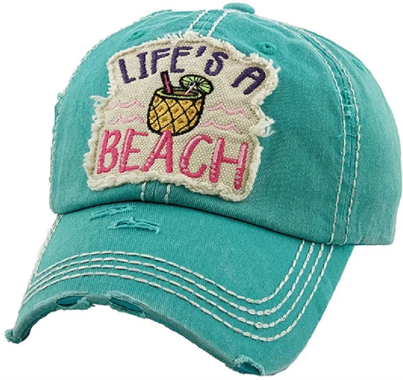 baseball cap for snowy days-KBV-1272  Life’s A Beach-Torn Look-Turquiose