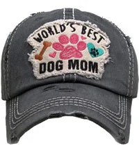 baseball cap with witty phrases-KBV-1362 Worlds Best Dog Mom Black