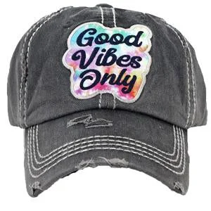 baseball cap for school teams-KBV-1364 Good Vibes Only Black