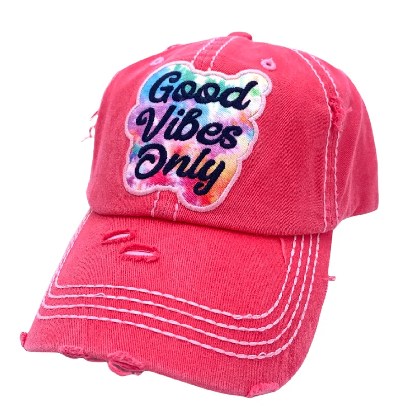 baseball cap with geometric patterns-KBV-1364 Good Vibes Only Hot Pink