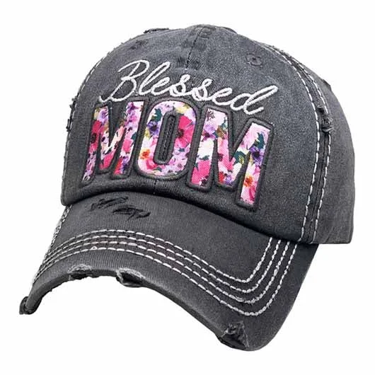 baseball cap with faded finish-KBV-1365 Blessed Mom Black