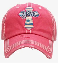 baseball cap with block design-KBV-1136 Y'ALL CROSS HOT PINK