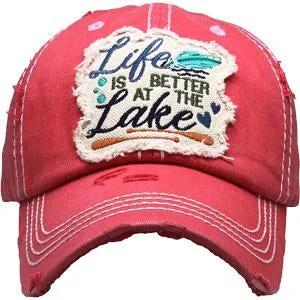 baseball cap for adventure sports-KBV-1370 Life is Better at the Lake Pink