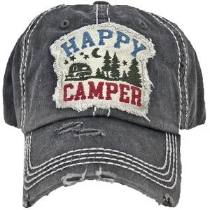 baseball cap with championship logos-KBV-1371 Happy Camper Black