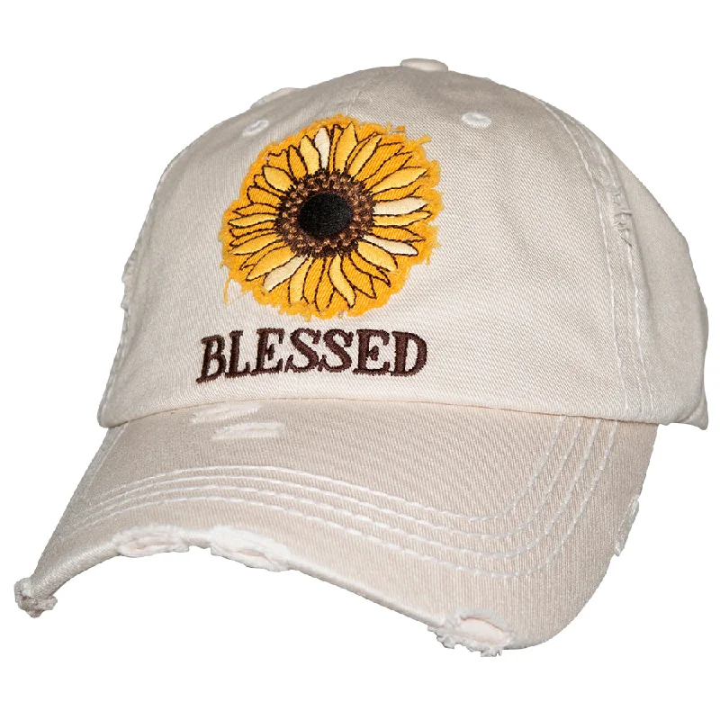 baseball cap for lake trips-KBV-1376 Blessed Sunflower Stone