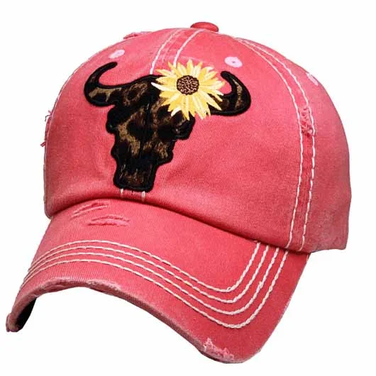 baseball cap with pop culture references-KBV-1378 Bull Sunflower Hot Pink