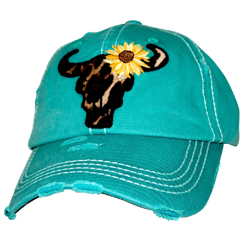 baseball cap with abstract art-KBV-1378 Bull Sunflower Turquoise