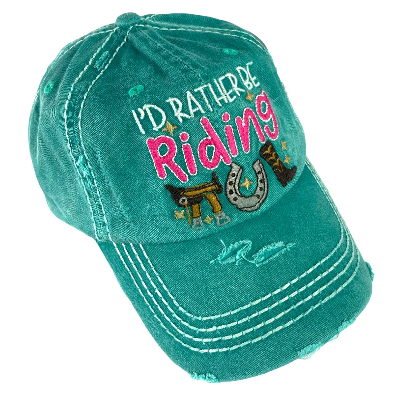 baseball cap with logo embroidery-KBV-1421 I'd Rather Be Riding Turq