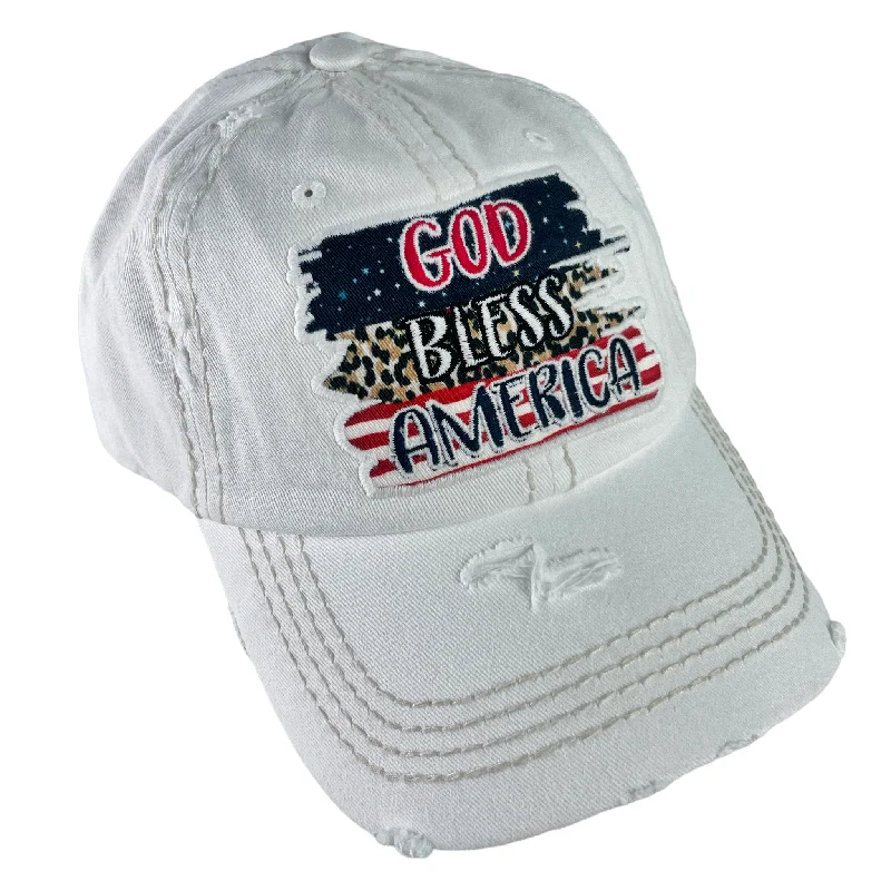 baseball cap for yard games-KBV-1436 WHT God Bless America