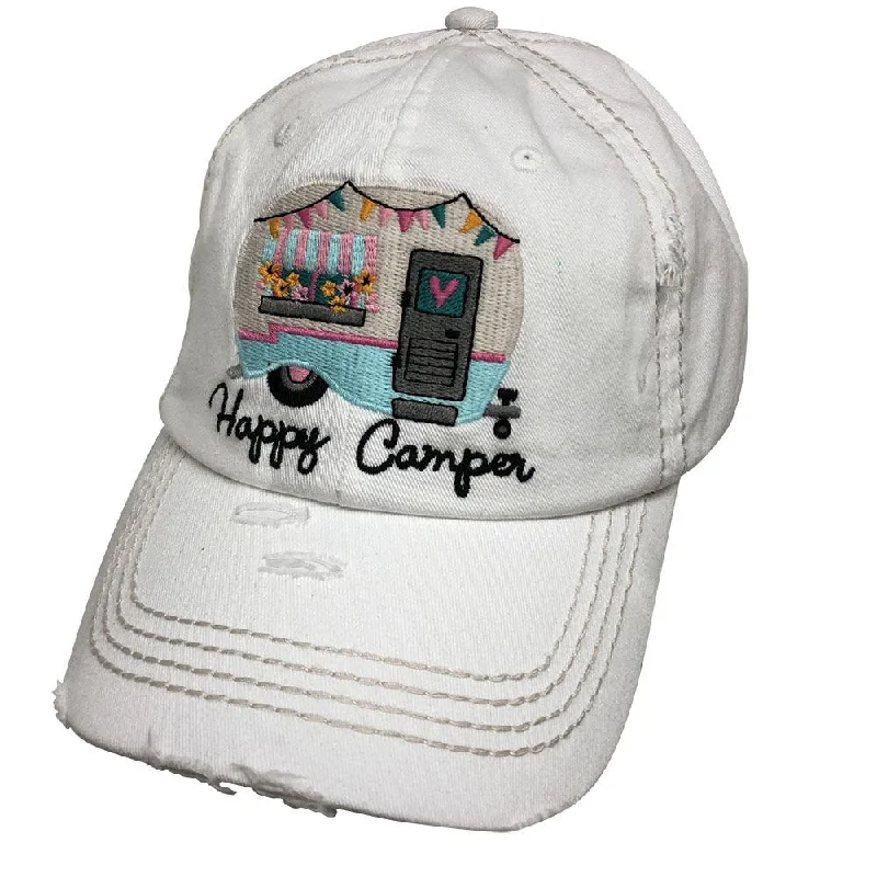 baseball cap with loud colors-KBV-1276 Happy Camper-Torn Look-White