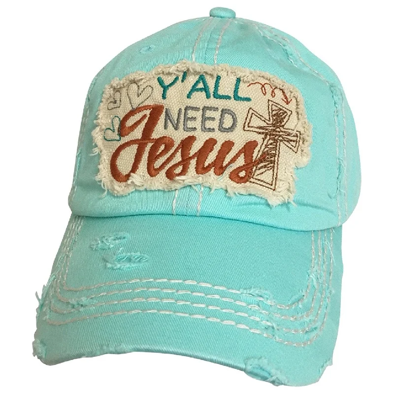 baseball cap with reinforced seams-KBV-1125 Yall Need Jesus Diamond Blue