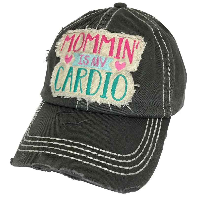 baseball cap with airy fabric-KBV-1232 Mommin Is My Cardio Cap Black