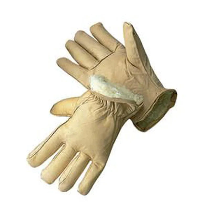 glove with solid vibe-  Radnor Medium Tan Leather Thinsulate Lined Cold Weather Gloves With Keystone Thumb, Safety Cuffs, Color Coded Hem And Shirred Elastic Wrist