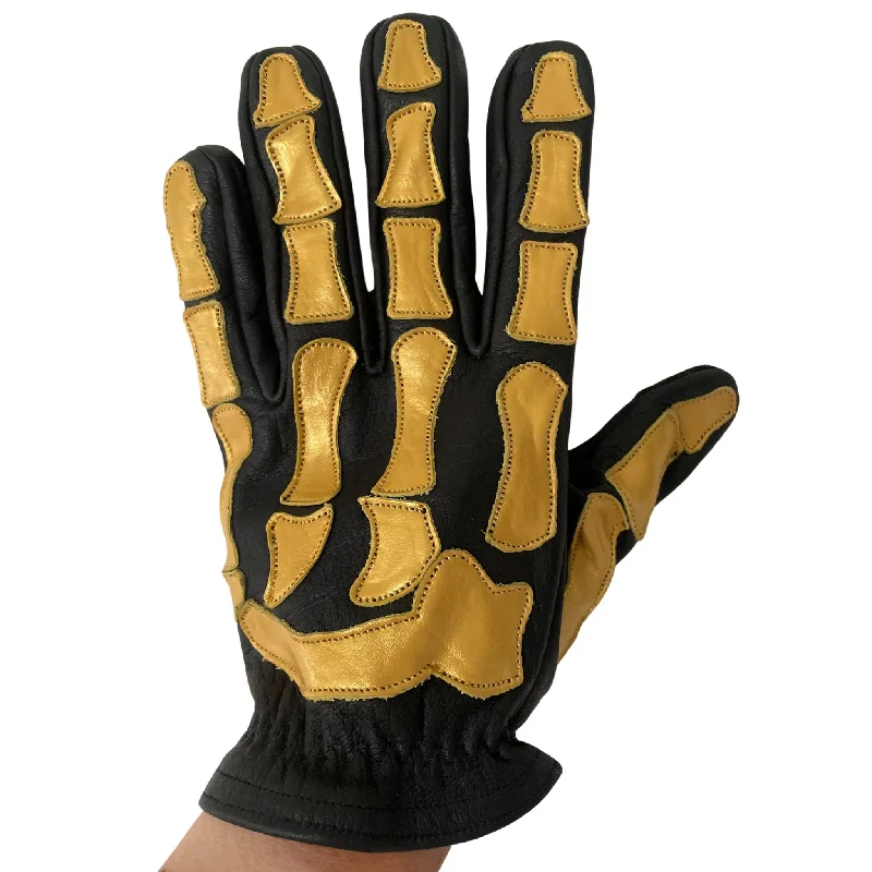 glove with rugged-  Buffalo Skeleton Leather Glove - Black-GOLD