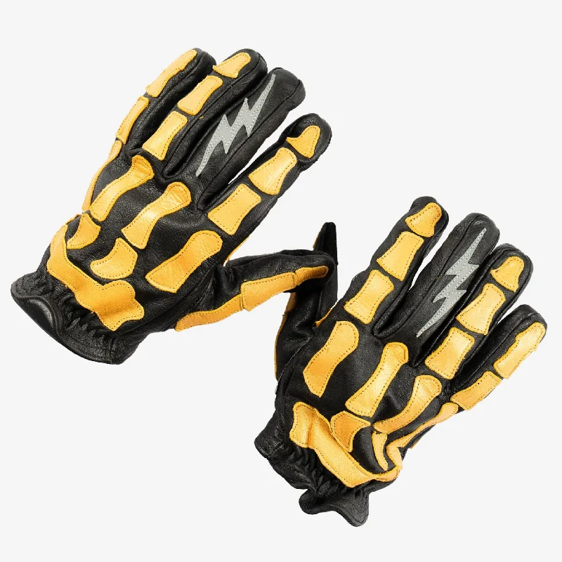 glove for daily-  Astrapí (Lightning) Skeleton Leather Motorcycle Glove - Black-GOLD