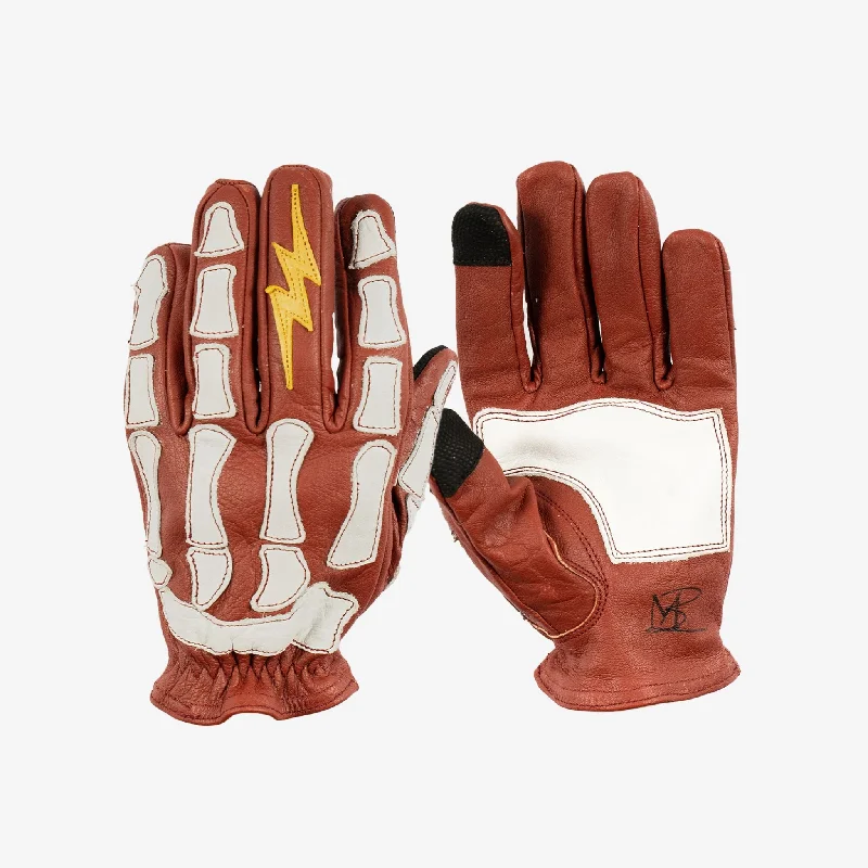 glove with heavy layer-  Astrapí (Lightning) Skeleton Leather Motorcycle Glove - Red-White