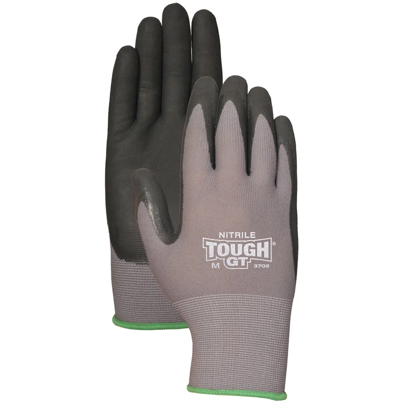 glove with unique touch-  Bellingham Nitrile TOUGH GT Palm-dipped Work Gloves Black/Gray L 1 pair