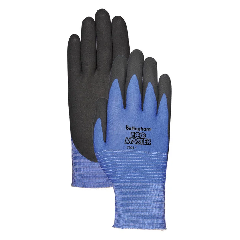 glove with cool vibe-  Bellingham Eco Master Palm-dipped Gloves Black/Blue S 1 pair