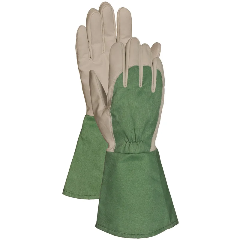 glove with fleece-  Bellingham Unisex Leather Combo Gauntlet Gloves Gray/Green L 1 pair