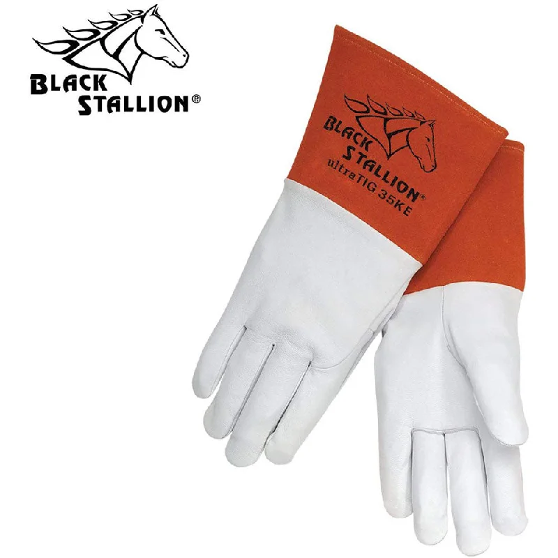 glove with high end feel-  Black Stallion 35KE-L Grain Kidskin Long Cuff TIG Welding Gloves, Large