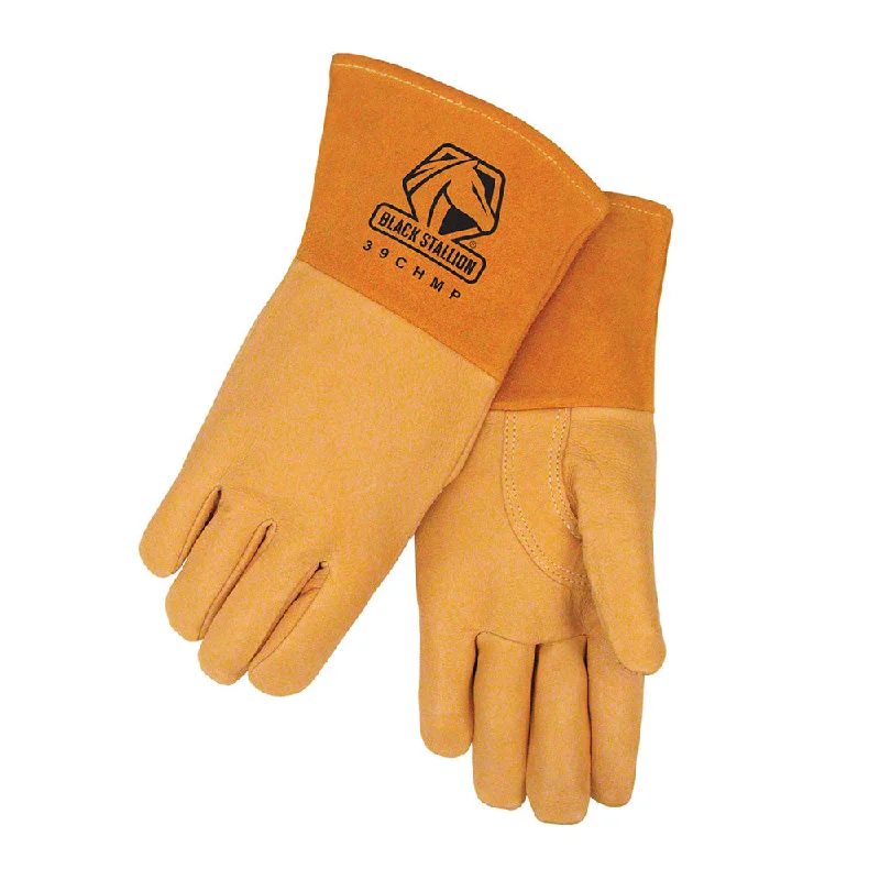 glove with unique edge-  Black Stallion 39CHMP-L Mighty Mig Champion Premium Grain Pigskin Welding Gloves, Large