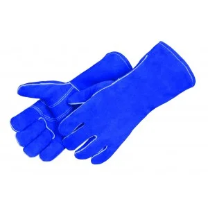 glove with artistic-  Blue Leather Welder with Reinforced Thumb & Palm - Premium Side Split - Reinforced Thumb - Dozen