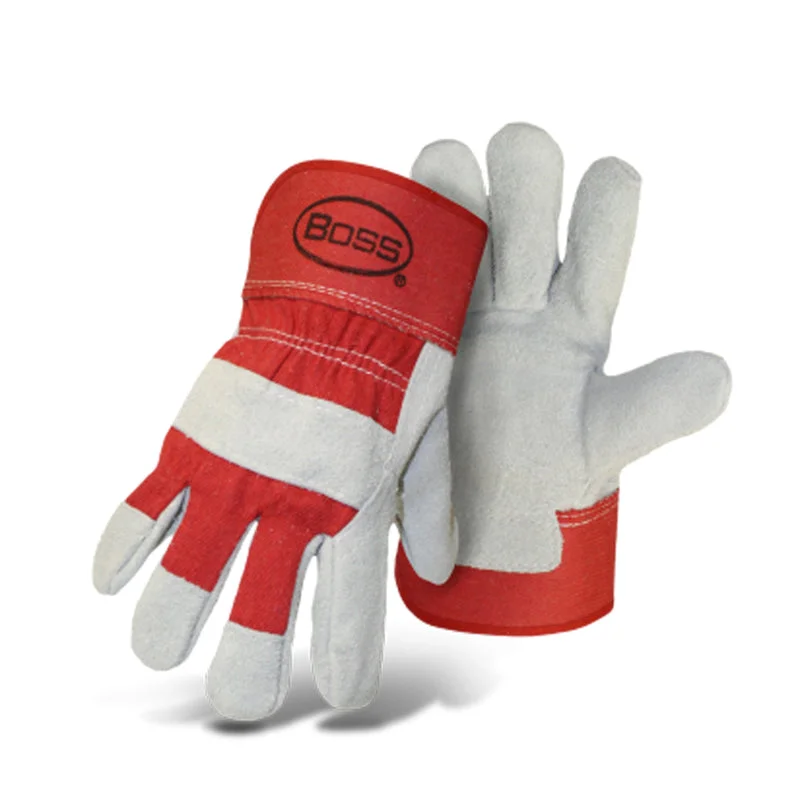 glove with leather-  Boss Men's Indoor/Outdoor Work Gloves Red/White L 1 pair