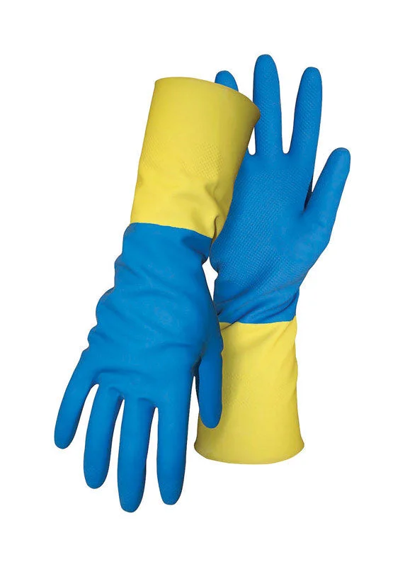 glove with sleek edge-  Boss Men's Indoor/Outdoor Gauntlet Cuff Chemical Gloves Blue/Yellow L 1 pair