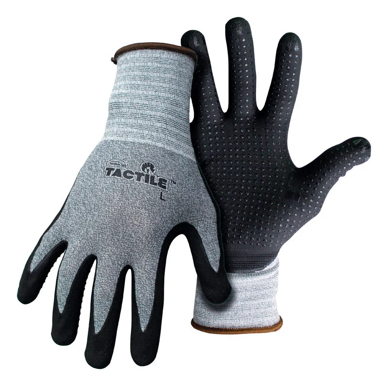 glove for timeless feel-  Boss Tactile Men's Indoor/Outdoor Dotted and Dipped Work Gloves Black/Gray M 1 pair