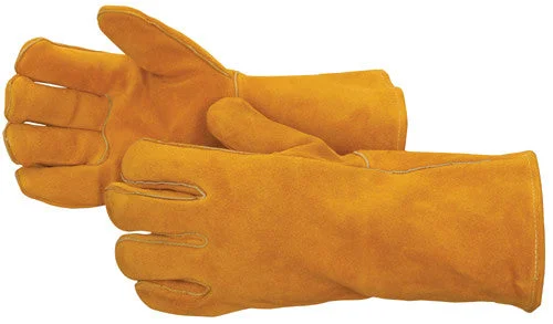 glove with metal trim-  Bourbon Brown Leather Welder with Reinforced Thumb - Premium Side Split - Reinforced Thumb - Dozen