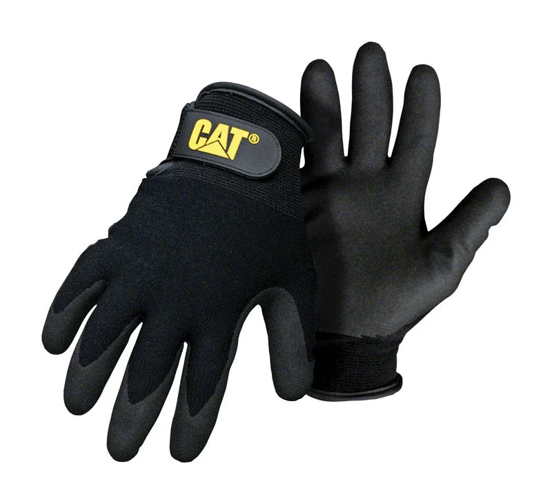 glove with thin design-  CAT Men's Indoor/Outdoor Nitrile Coated/Nylon String Gloves Black L 1 pair