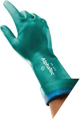 glove with strong-  Ansell Size 11 Sea Green AlphaTec 12" AquaDri Nitrile Foam Lined 12/14 mil Nitrile Chemical Resistant Gloves With Gauntlet Cuff