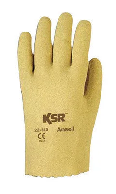 glove with cool touch-  Ansell Size 10 KSR Light Duty Multi-Purpose Cut And Abrasion Resistant Tan Vinyl Fully Coated Work Gloves With Interlock Knit Liner And Slip-On Cuff